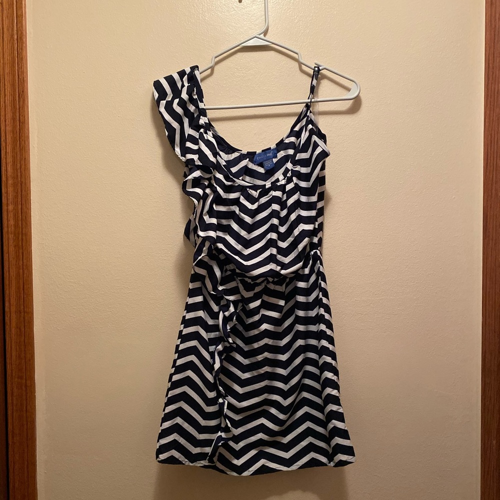 Juniors Navy Blue Small Chevron Ruffle Dress